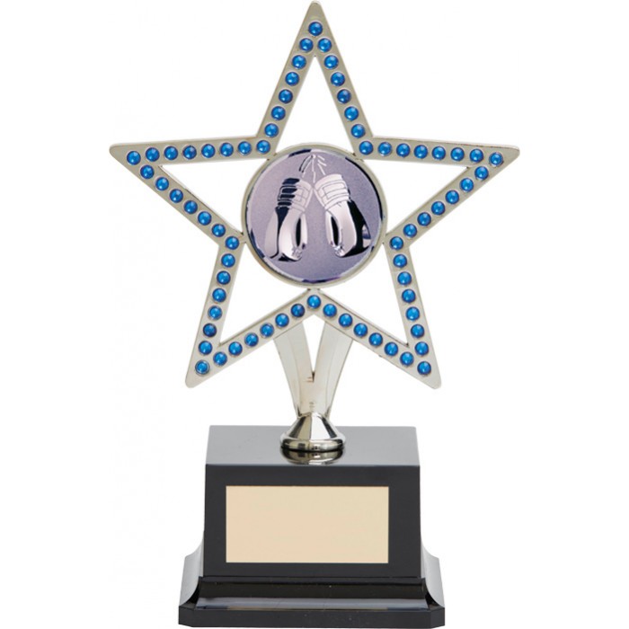  10'' SILVER METAL STAR WITH BLUE GEMSTONES - BOXING TROPHY